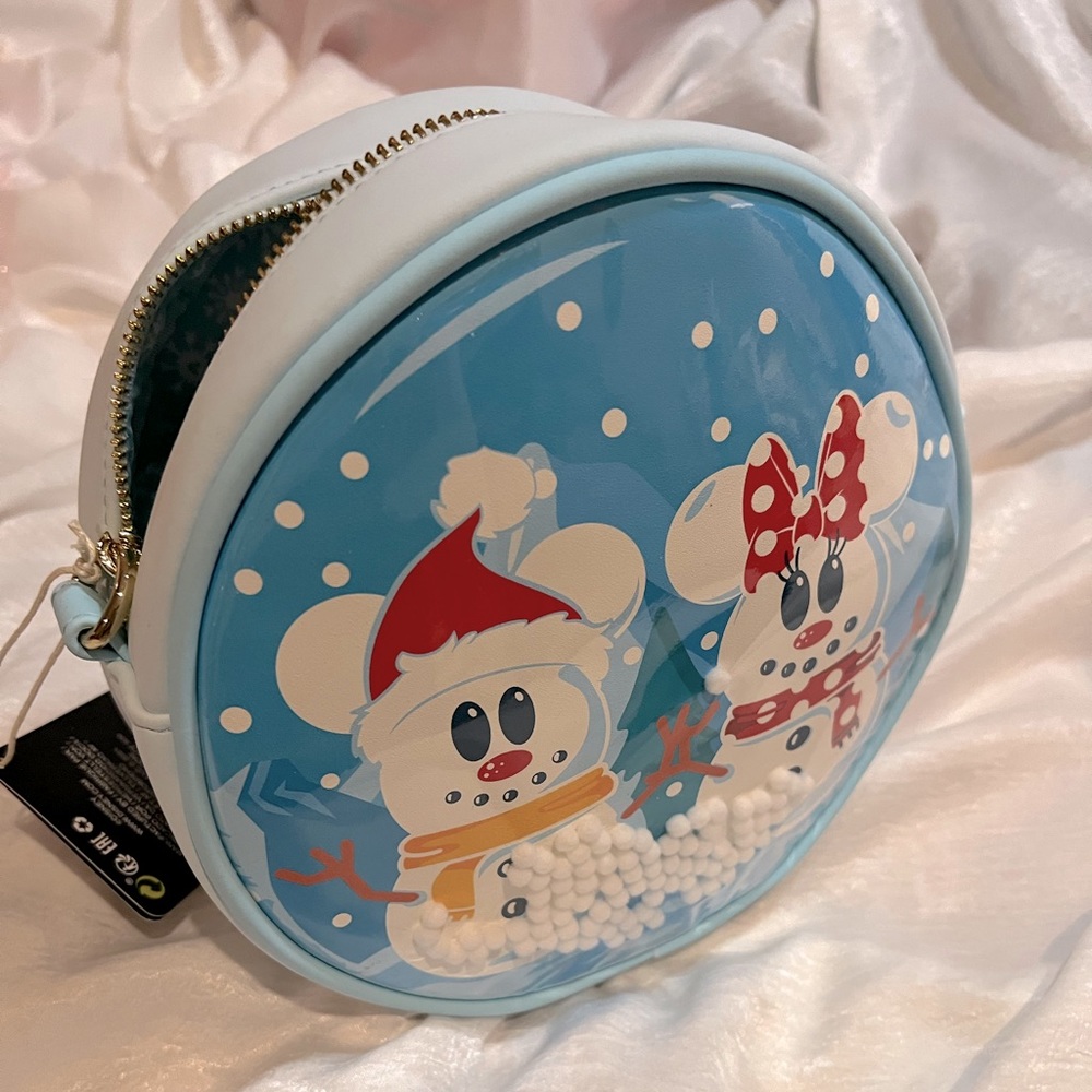 Loungefly X Disney Crossbody Bag Snowman Mickey & Minnie Mouse Snow Globe NWT